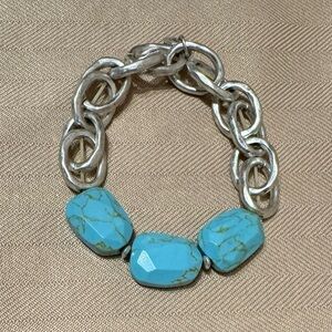 The Sak Silver and Turquoise Fashion Beaded Stretch Bracelet